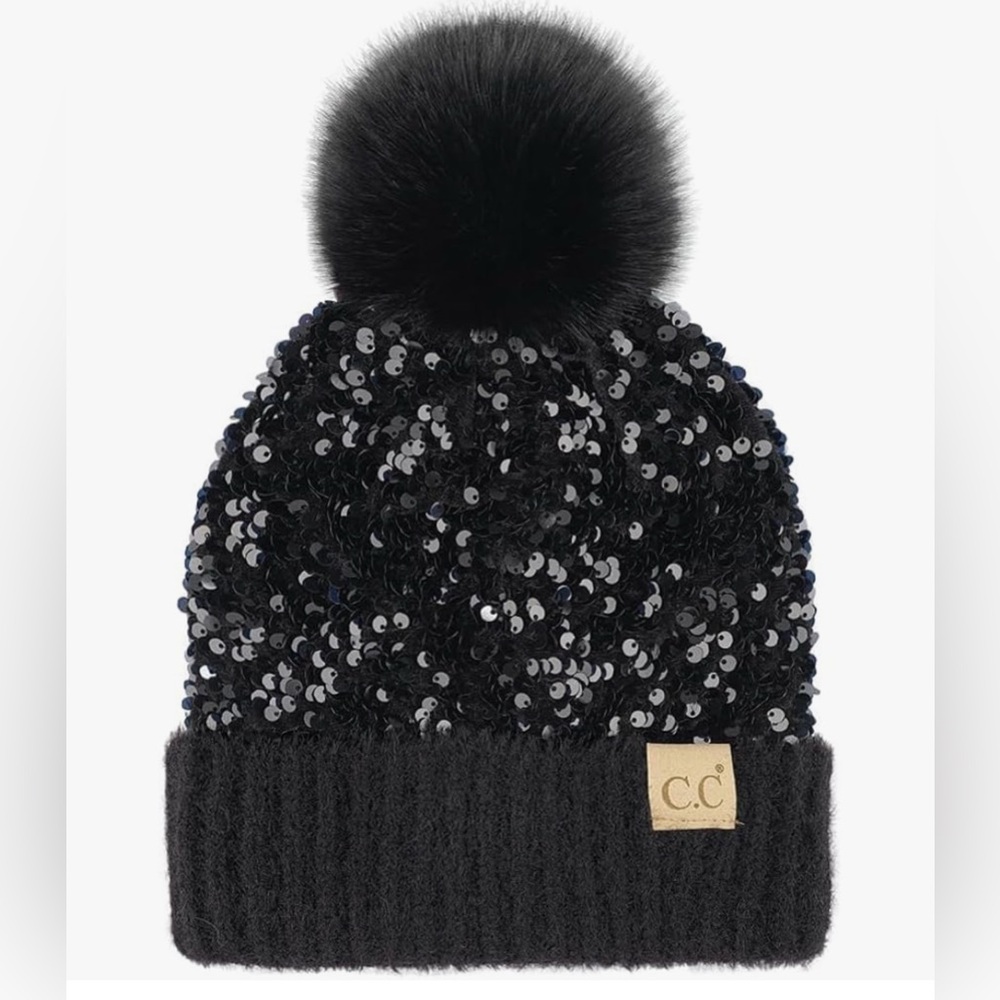 C.C. Sequin Fur Beanie Hat